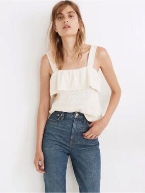 Madewell Cream Ruffled Square-Neck Tank Top